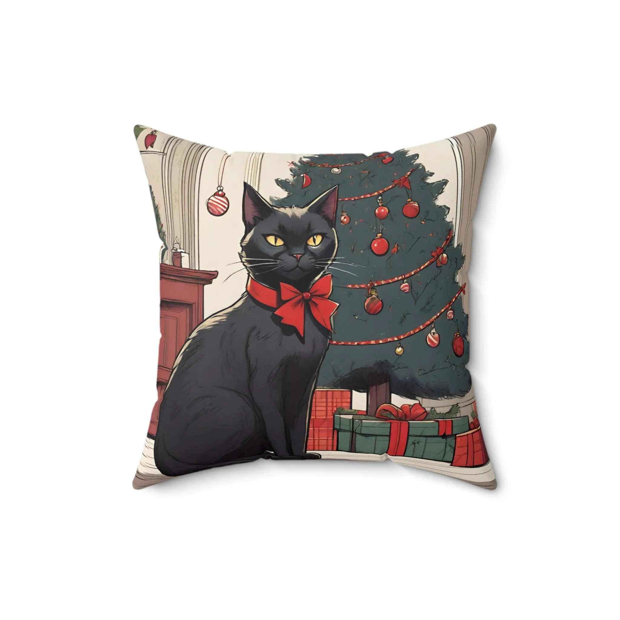 Cute Black Cat Christmas Pillow