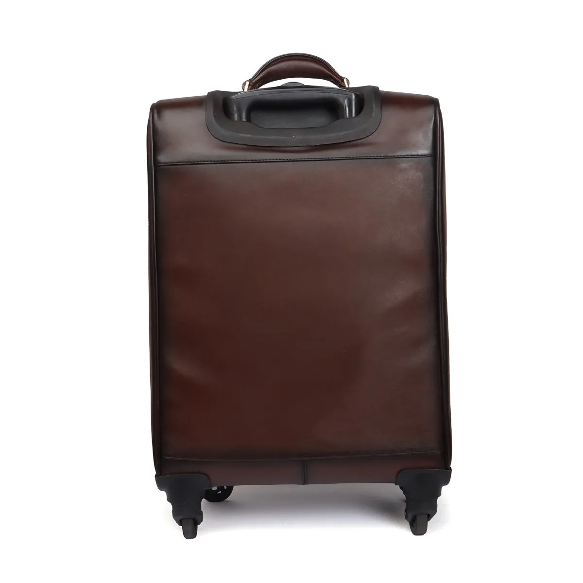 Dark Brown Quad Wheel Leather Strolley Travel Bag With Golden Zipper By Brune & Bareskin