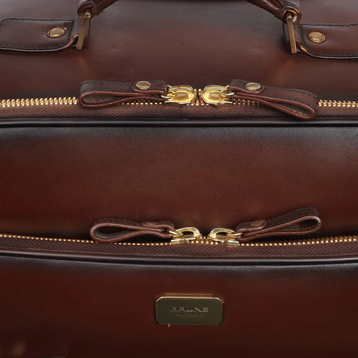 Dark Brown Quad Wheel Leather Strolley Travel Bag With Golden Zipper By Brune & Bareskin