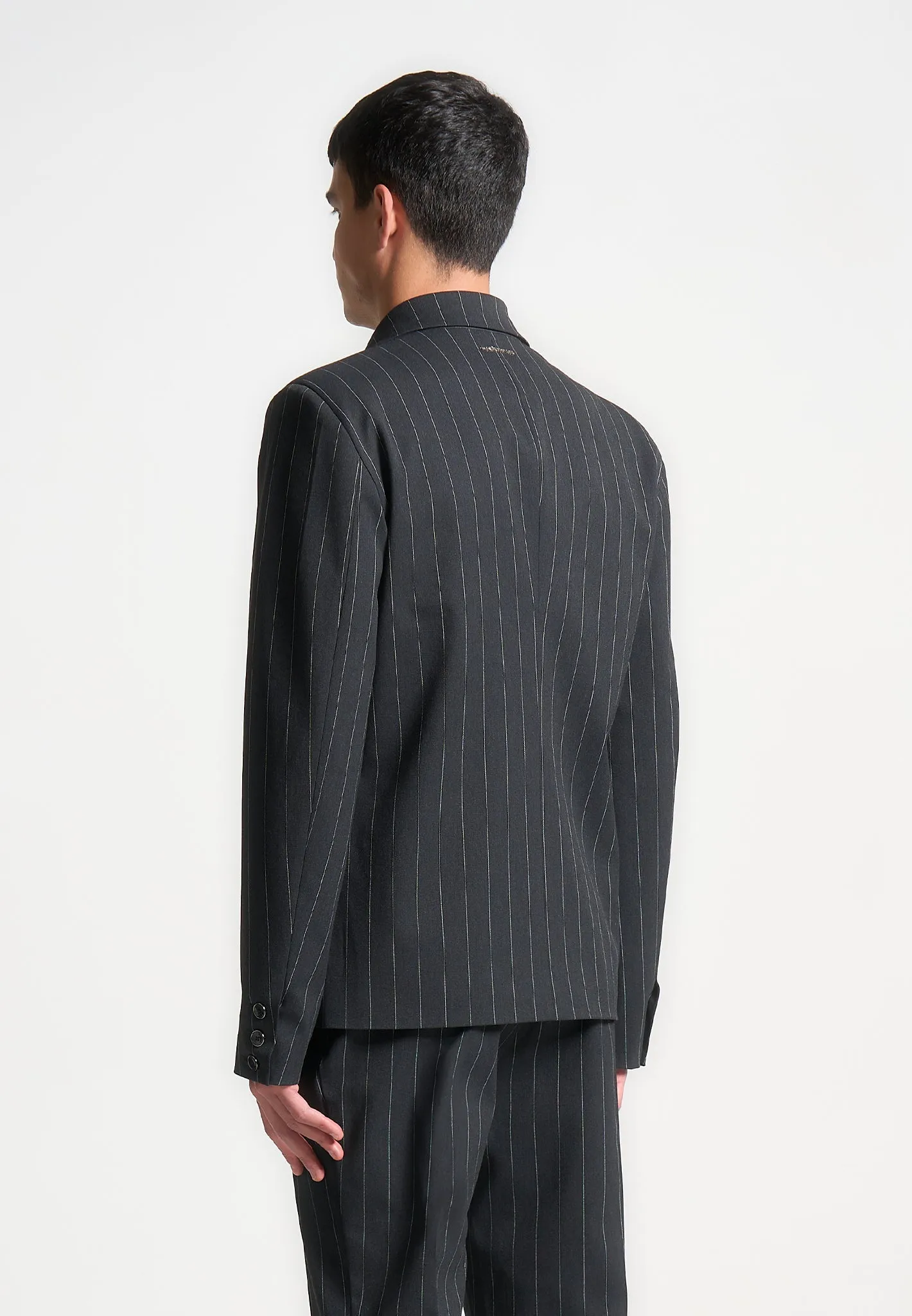 Double Breasted Pinstripe Suit Jacket - Grey