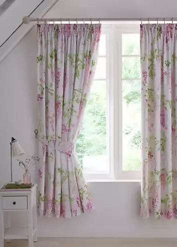 Dreams & Drapes Wisteria Pair of Pencil Pleat Curtains with Tie-Backs - Pink | Kaleidoscope