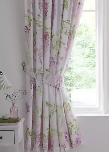 Dreams & Drapes Wisteria Pair of Pencil Pleat Curtains with Tie-Backs - Pink | Kaleidoscope