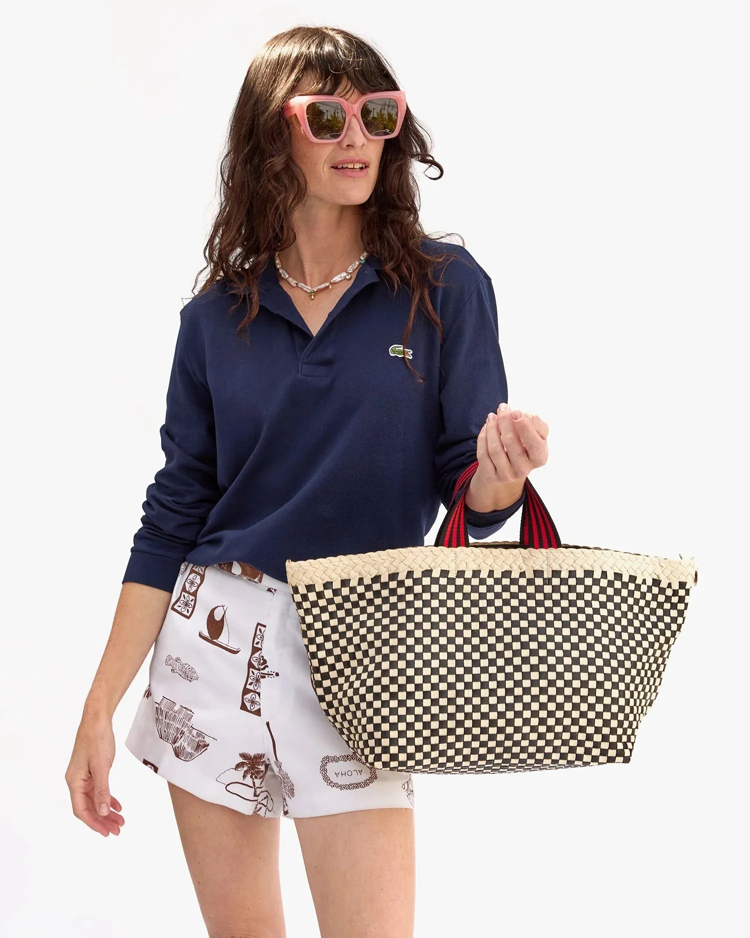   Dress Boston Bateau Tote - Cream & Black Border Woven Checker