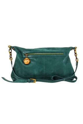 Fendi - Metallic Green Suede Crossbody w/ Tortoise Chain Link Crossbody