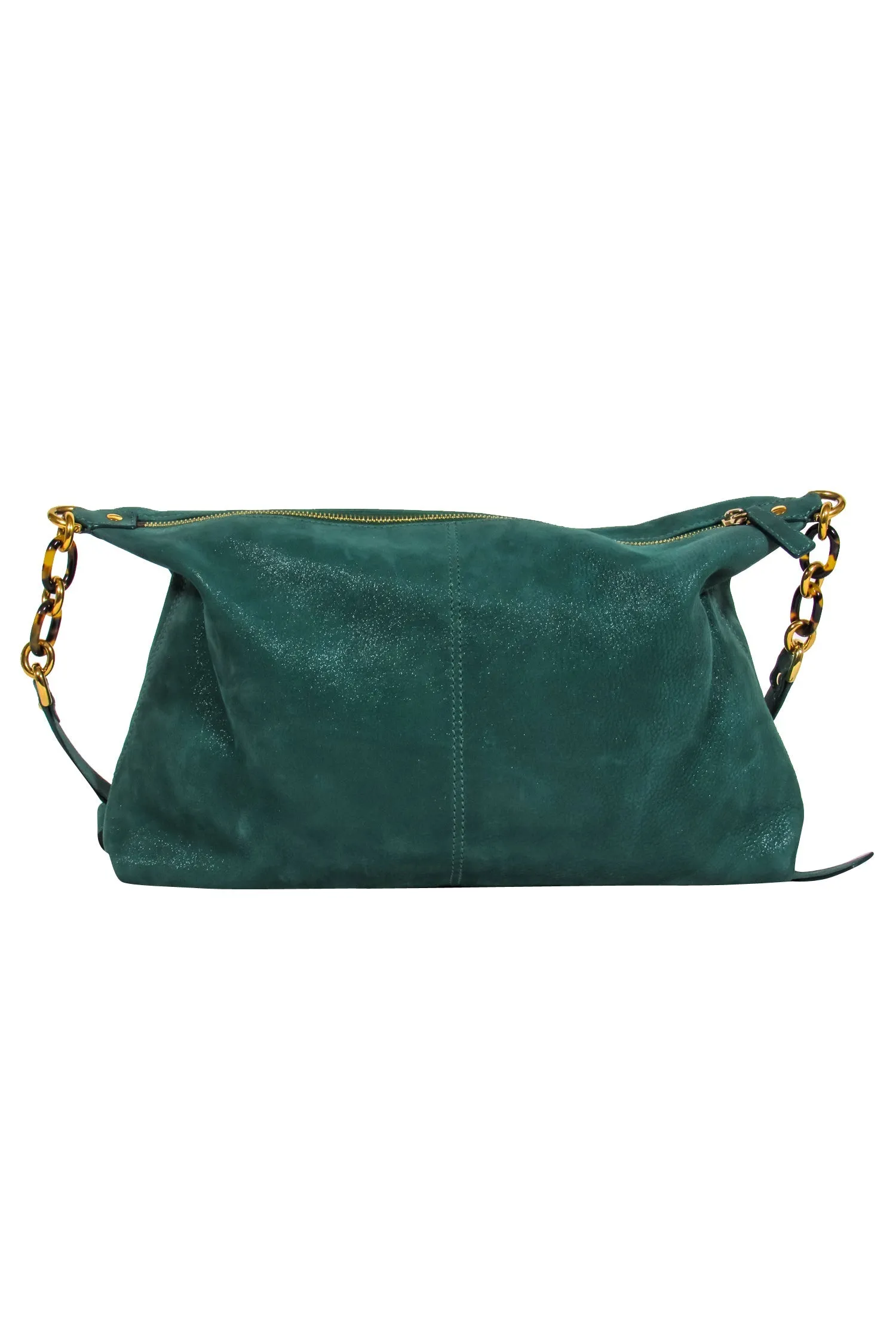 Fendi - Metallic Green Suede Crossbody w/ Tortoise Chain Link Crossbody