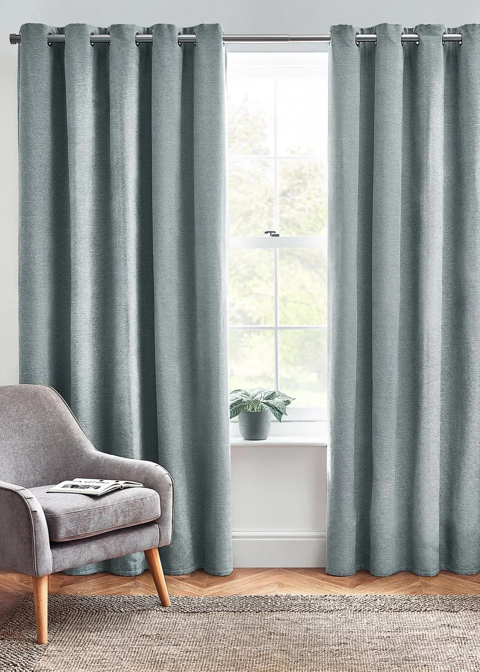 furn. Hudson Herringbone Chenille Eyelet Curtains