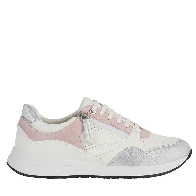 GEOX Womens Bulmya Side Zip Trainers White/Light Rose