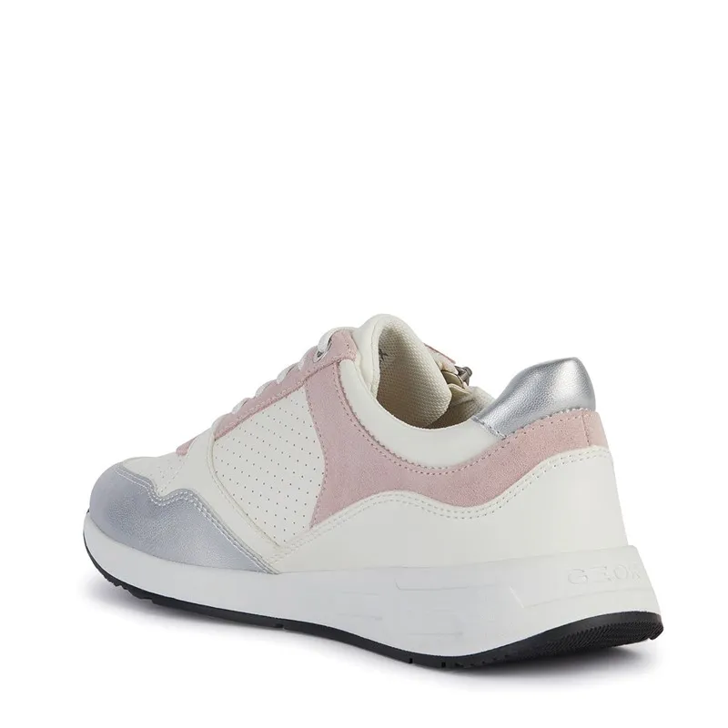 GEOX Womens Bulmya Side Zip Trainers White/Light Rose