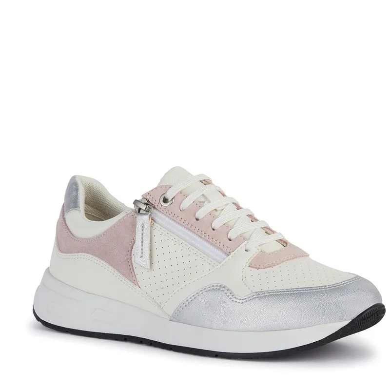 GEOX Womens Bulmya Side Zip Trainers White/Light Rose