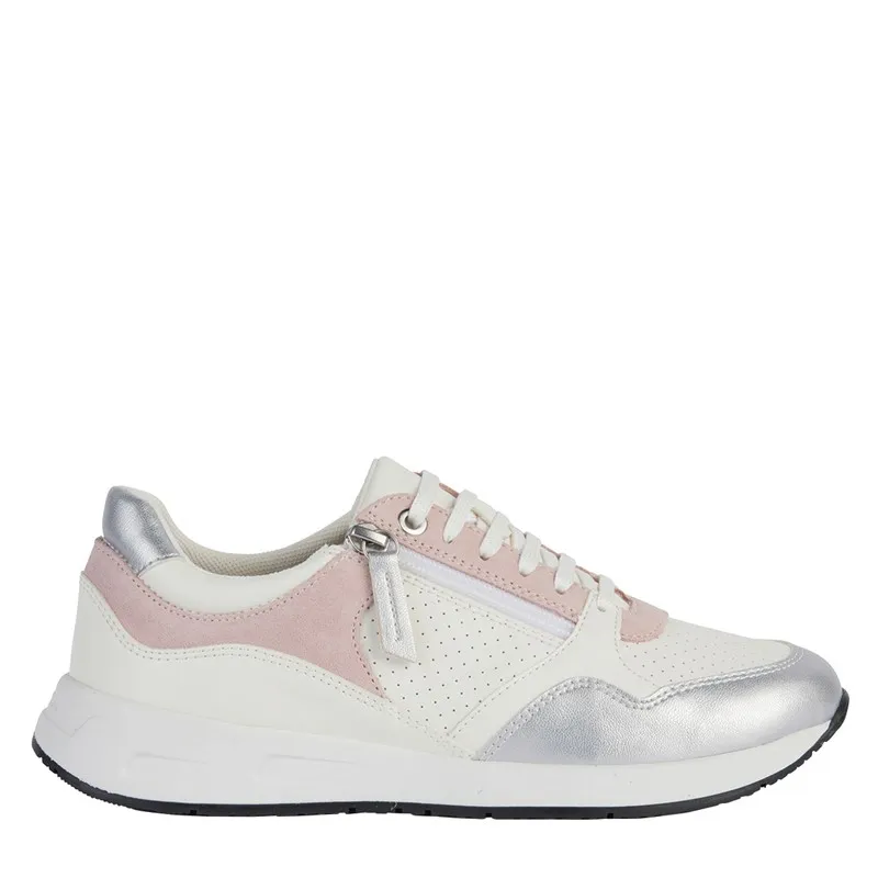 GEOX Womens Bulmya Side Zip Trainers White/Light Rose