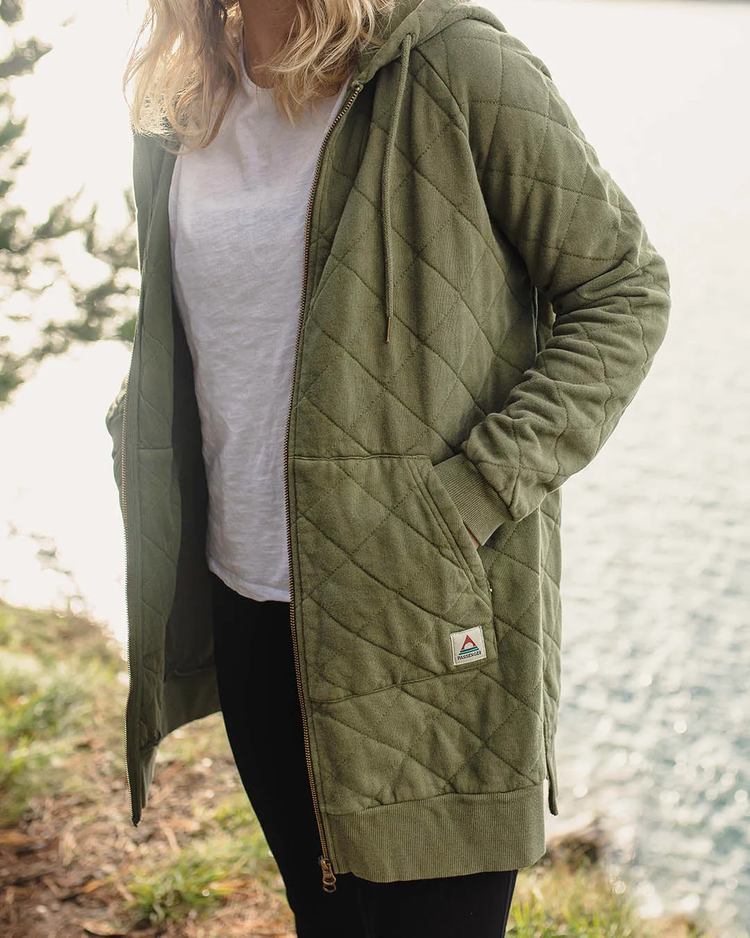 Getaway Recycled Quilted Full Zip Hoodie - Khaki