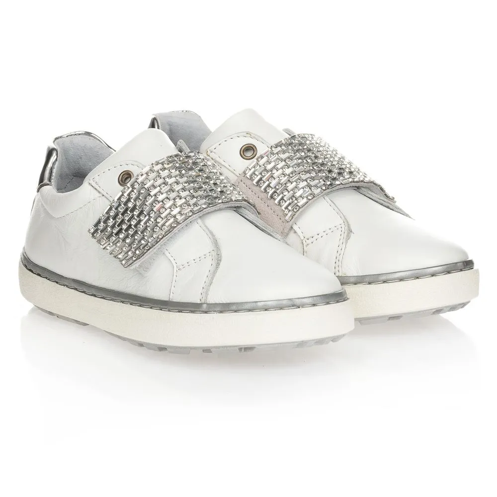 Girls White Leather Trainers