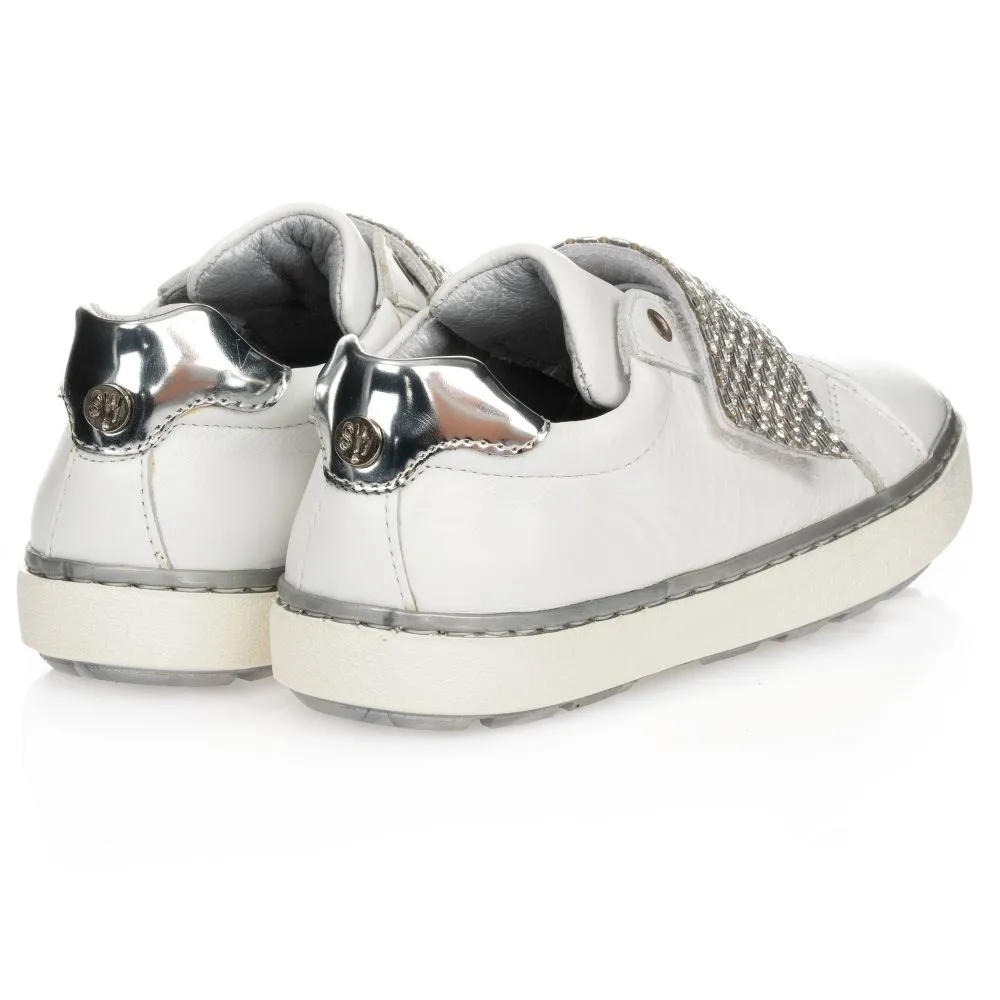 Girls White Leather Trainers