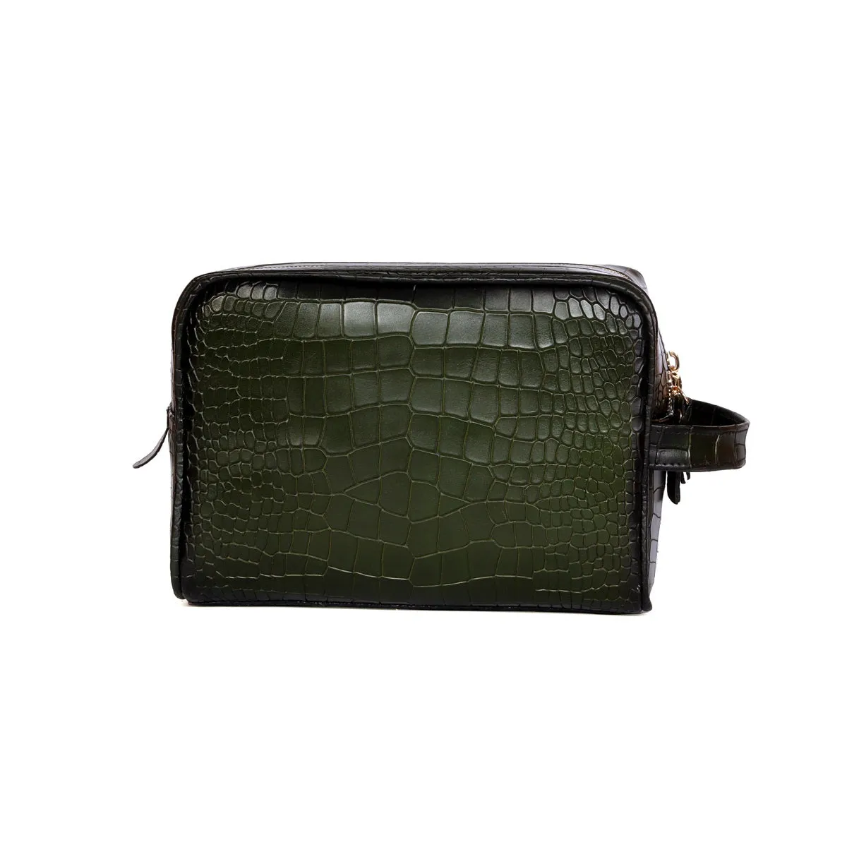 Green Deep Cut Leather Toiletry / Travel Bag