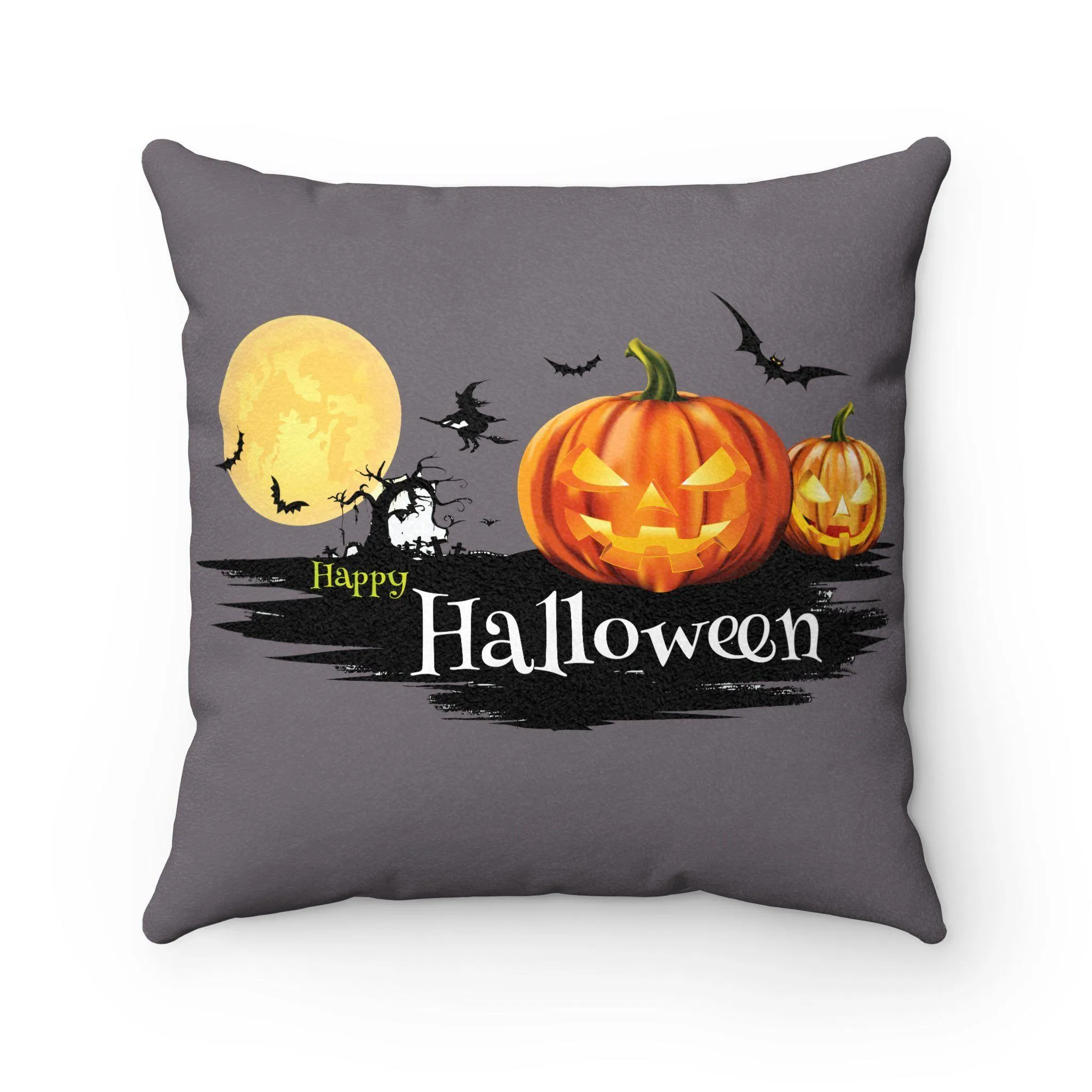 Halloween Pumpkin Haunted House Square Pillow - 4 Different Sizes