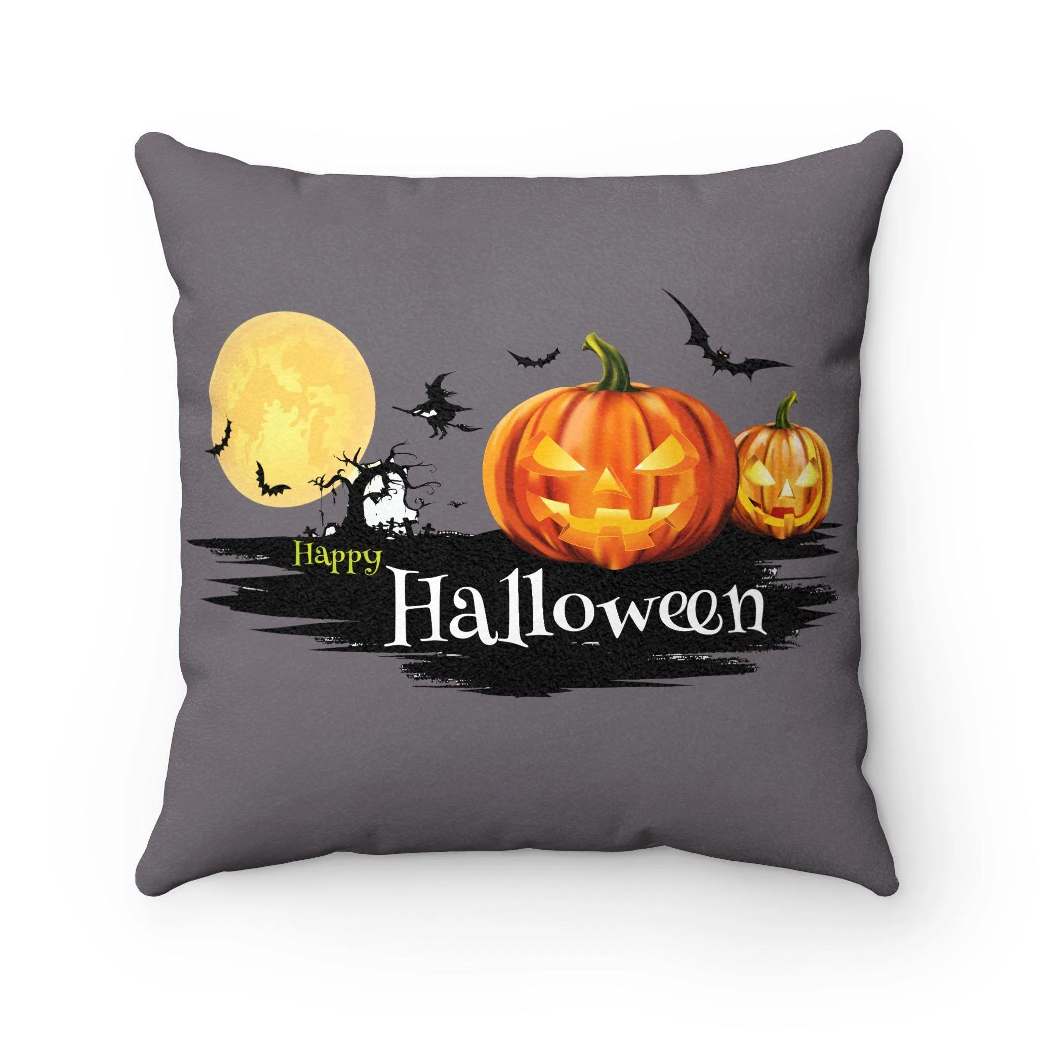 Halloween Pumpkin Haunted House Square Pillow - 4 Different Sizes