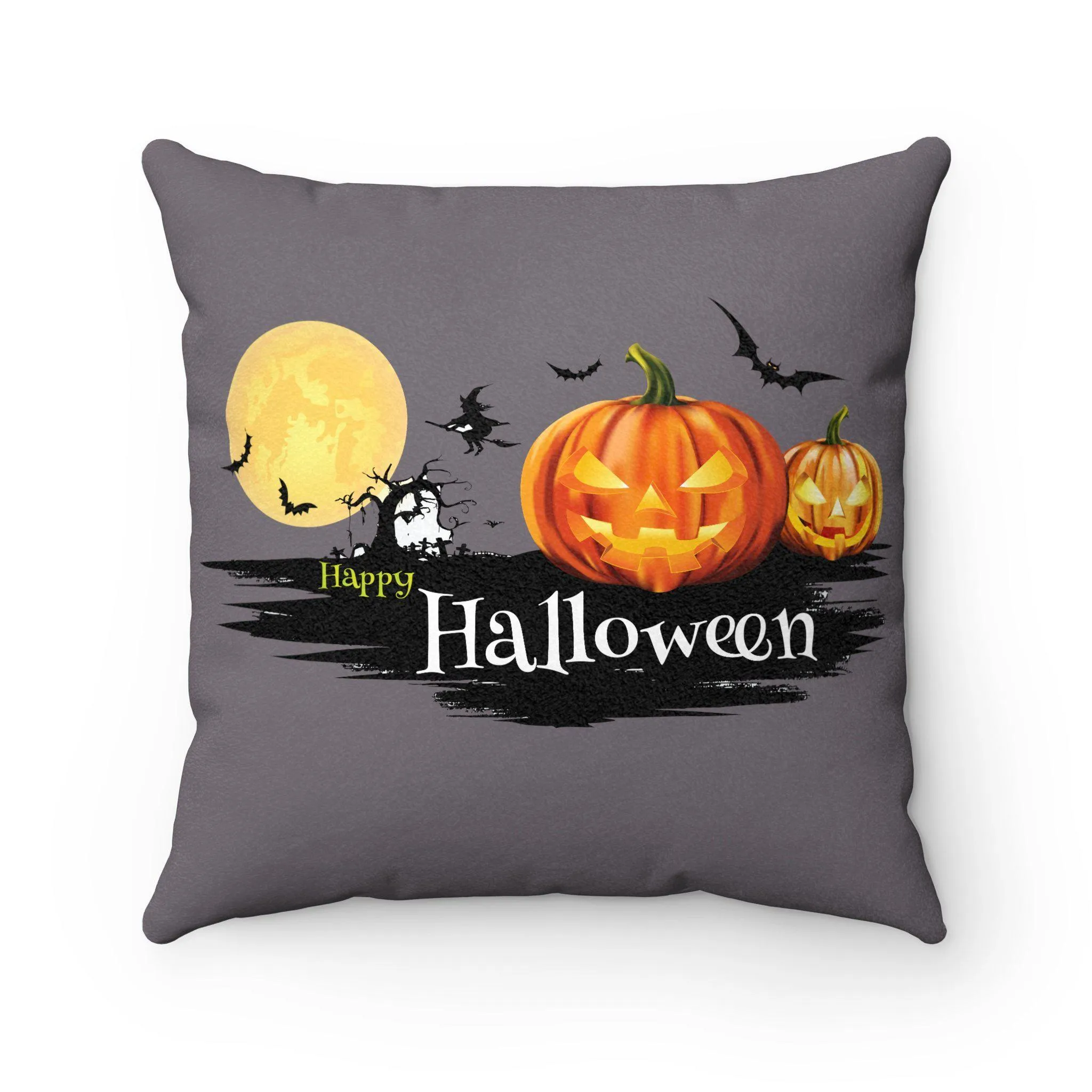 Halloween Pumpkin Haunted House Square Pillow - 4 Different Sizes