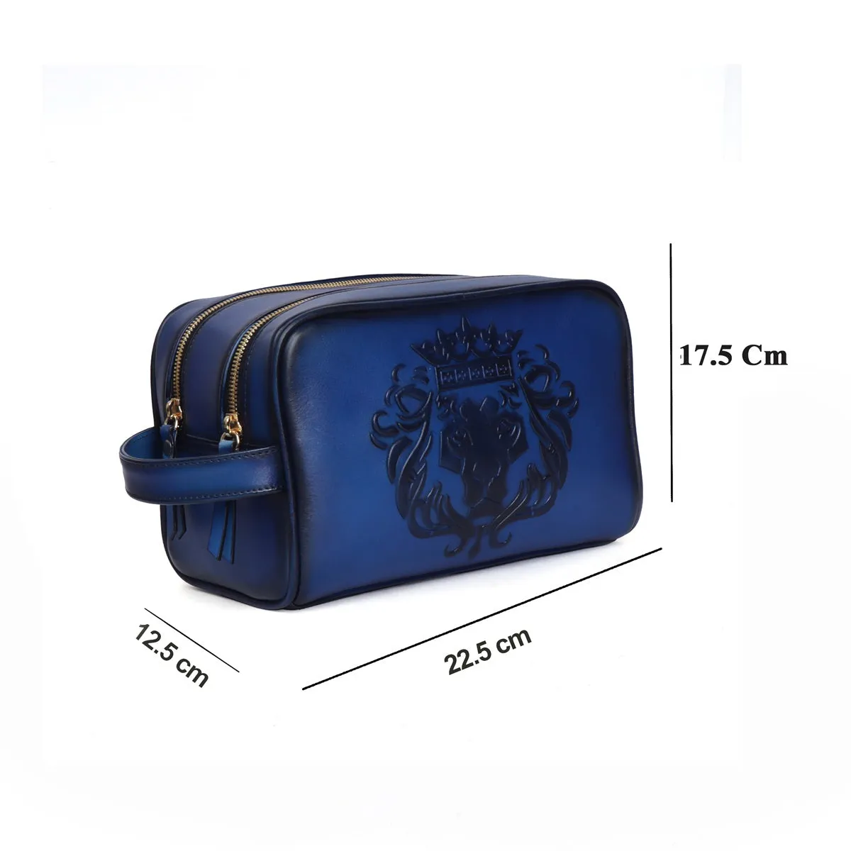 Handcrafted Embossed Lion Blue Leather Travel Kit bag /Shaving Kit by  Brune & Bareskin