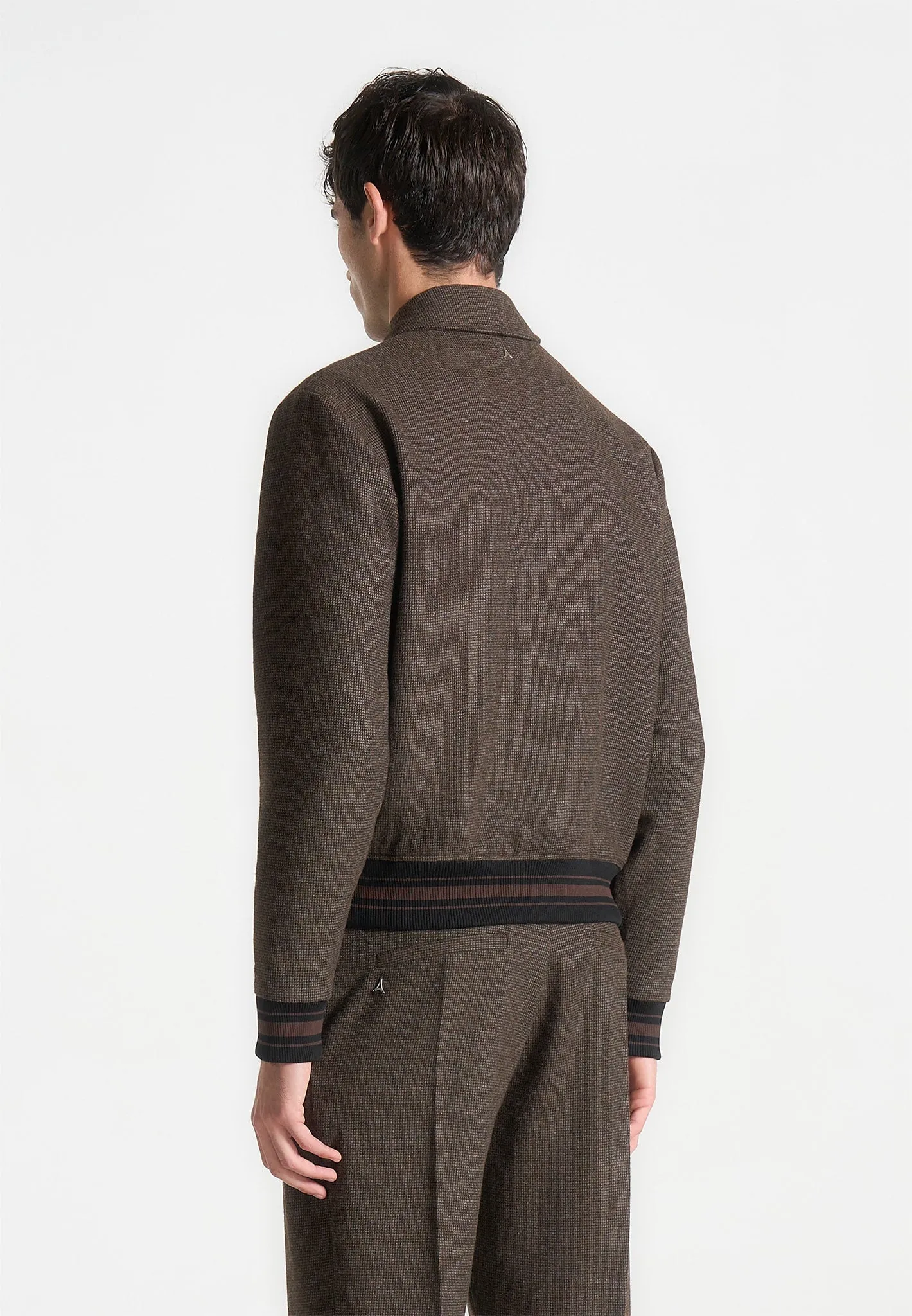 Houndstooth Wool-Blend Jacket - Brown