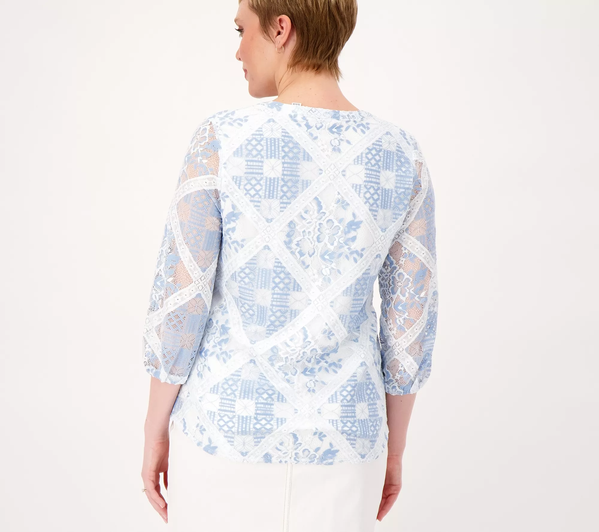 Isaac Mizrahi Live! Diamond Patch Lace Pullover Blouse