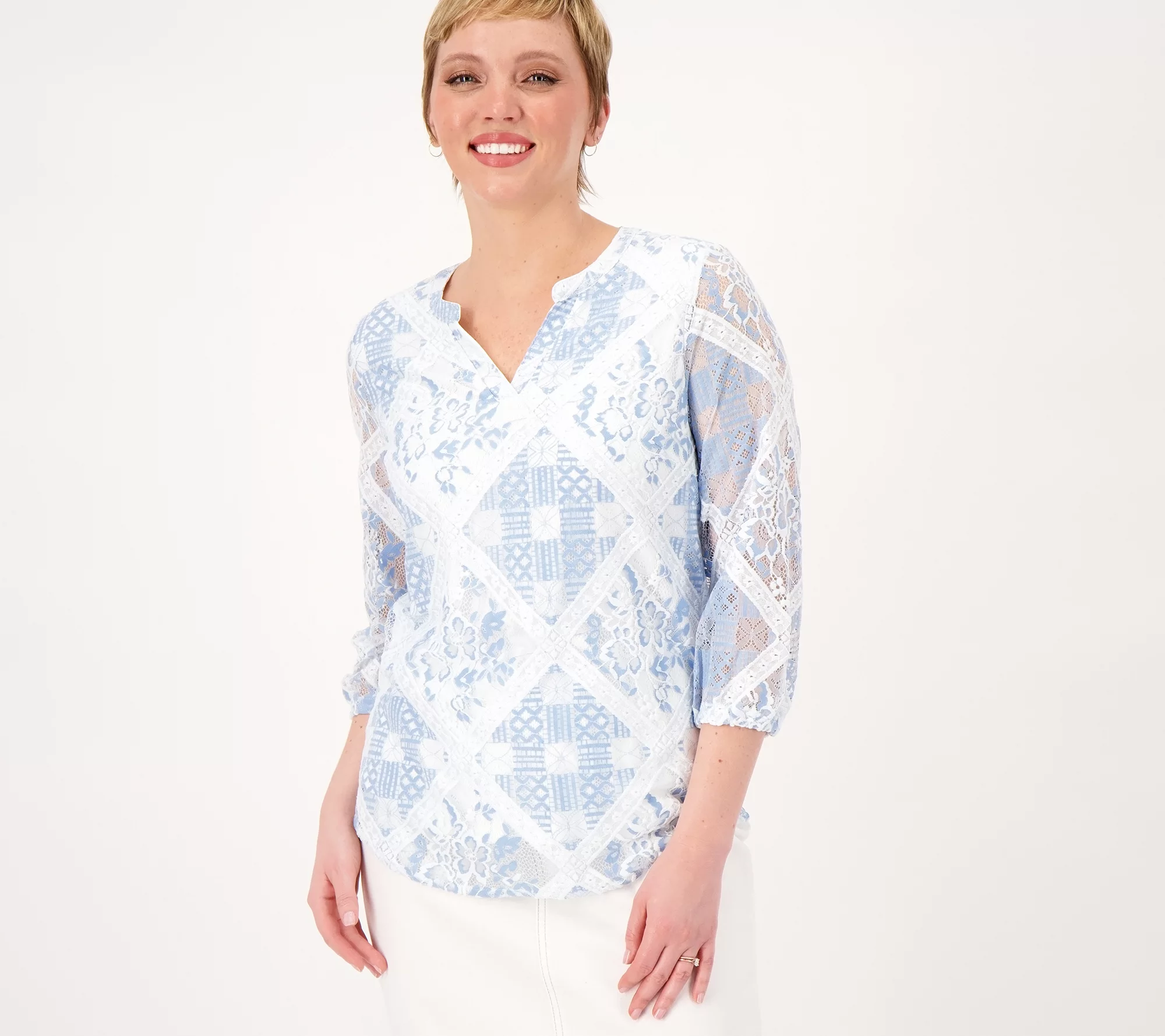 Isaac Mizrahi Live! Diamond Patch Lace Pullover Blouse