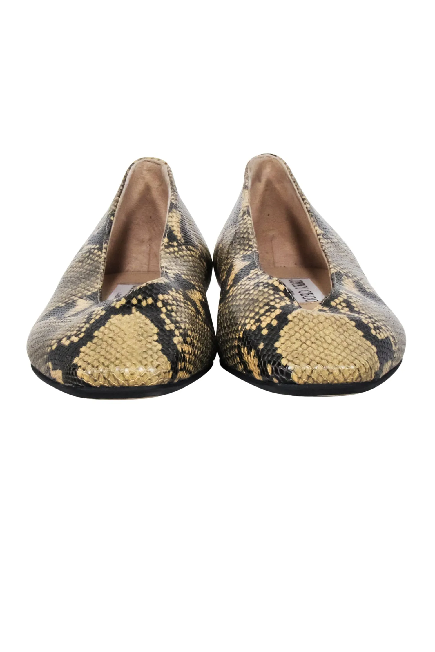 Jimmy Choo - Beige & Black Juelle Dijon Snake Print Flats Sz 7.5