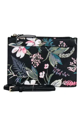 Kate Spade - Black & Pink Multi Floral Print Leather Crossbody