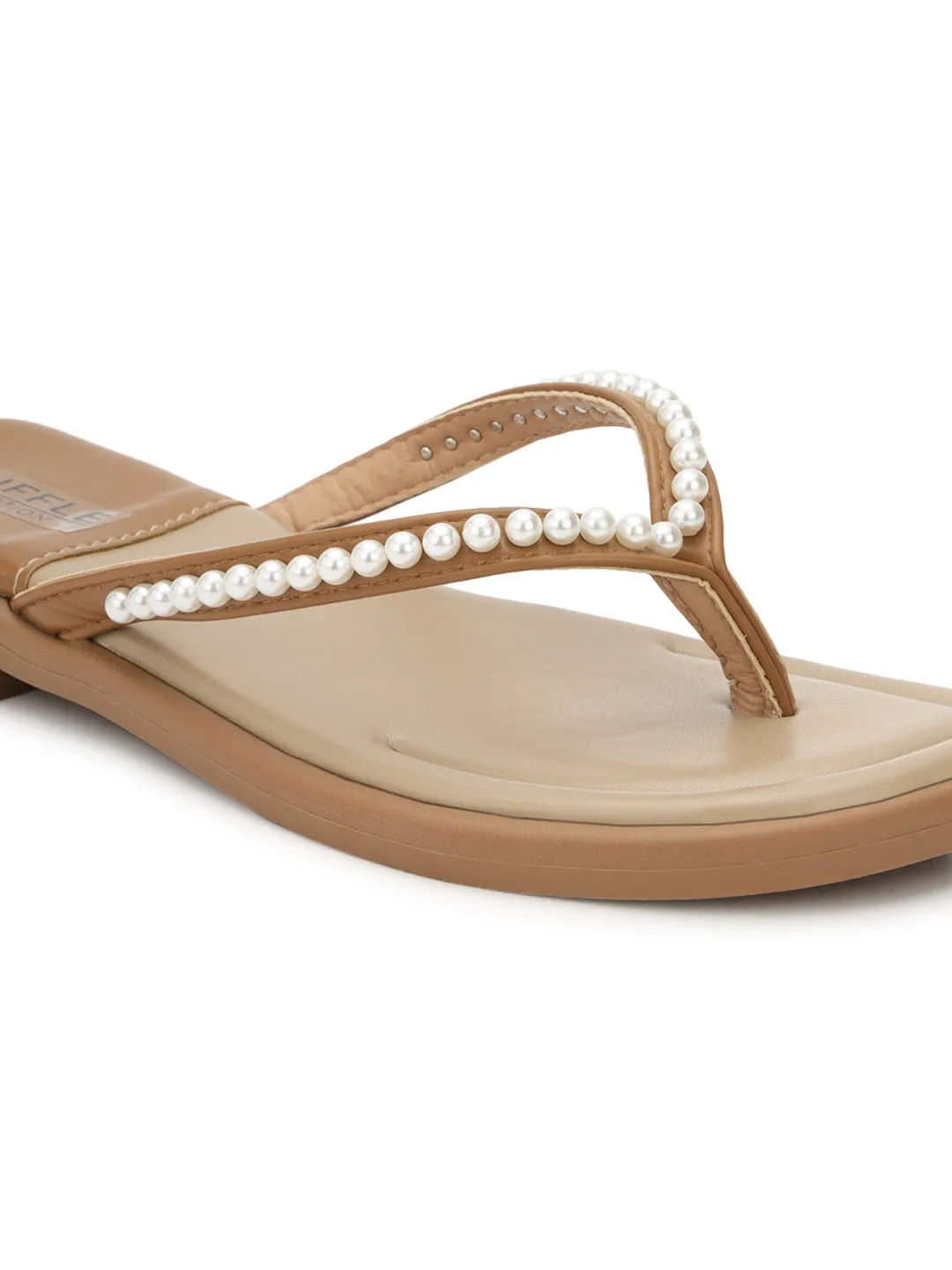 Khaki PU Pearl Slip-On Flats (TC-RS3594-KHA)