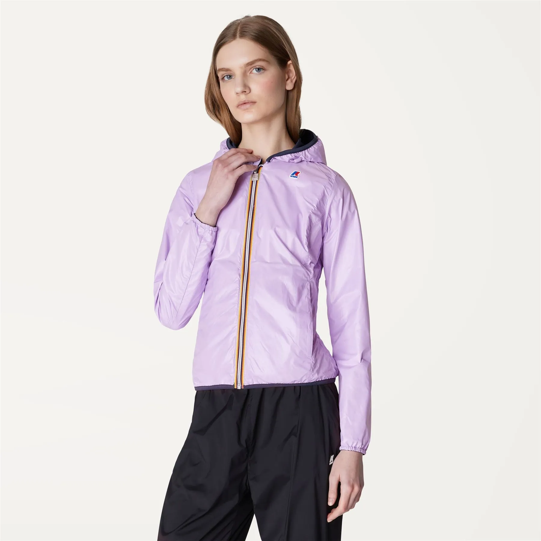 Lily Plus Double - Reversible Waterproof Full Zip Windbreaker in Blue Depht-Violet Peonia