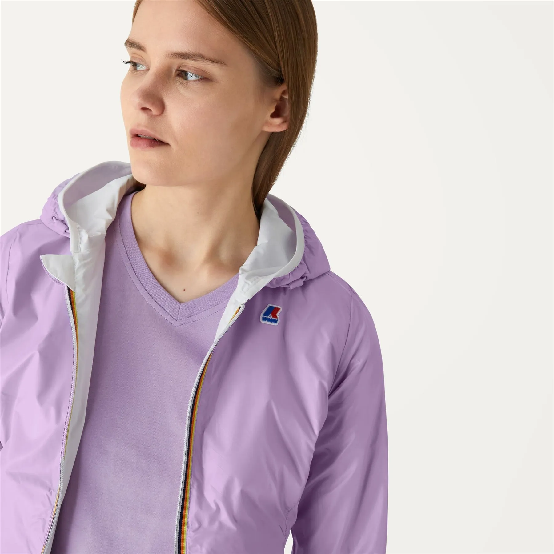 Lily Plus Double - Reversible Waterproof Full Zip Windbreaker in White-Viole Peonia