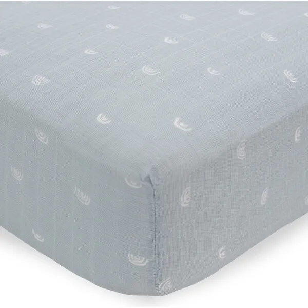 Little Unicorn Cotton Print Muslin Standard-Size Crib Sheet, Blue Rainbow