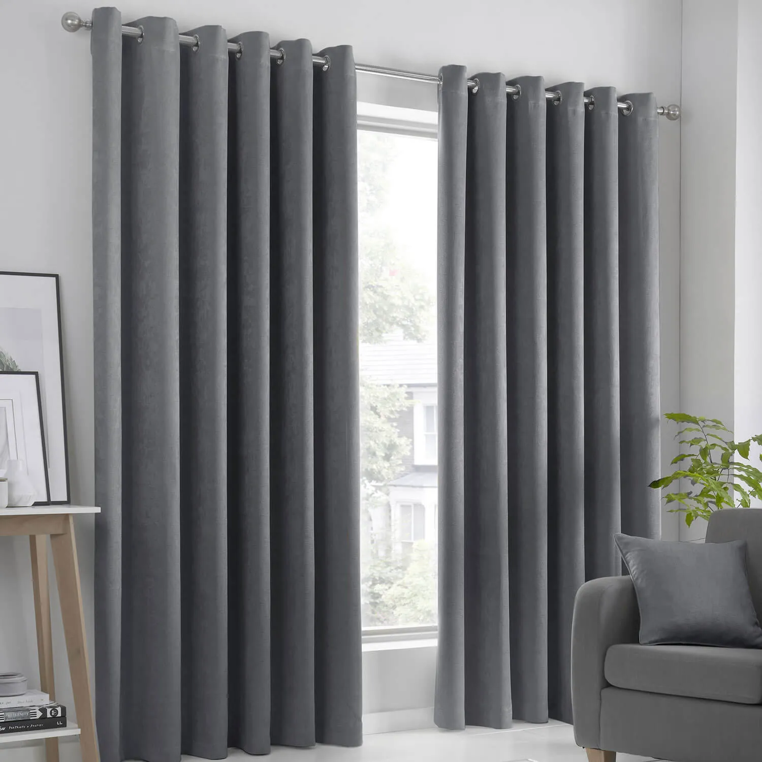 Luna Dim Out Eyelet Curtains - Grey - 90x72