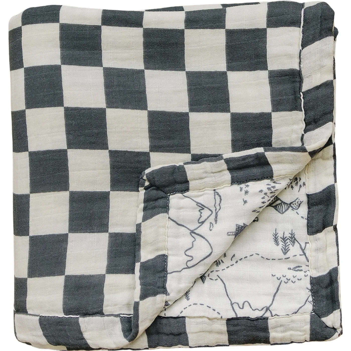 Mebie Baby Charcoal Checkered + Summit Muslin Quilt *