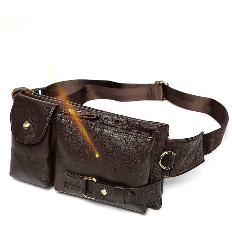 Men's Genuine Leather Waist Pack Waist Bag Belt Bag Phone Bag Travel Waist Pack