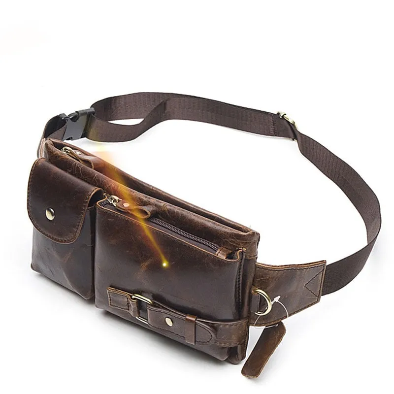 Men's Genuine Leather Waist Pack Waist Bag Belt Bag Phone Bag Travel Waist Pack