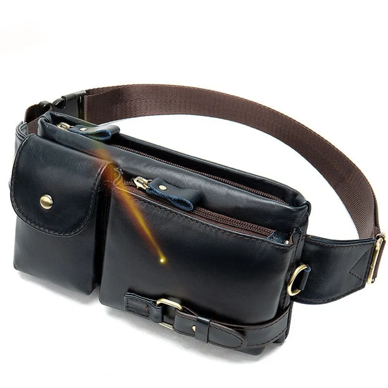 Men's Genuine Leather Waist Pack Waist Bag Belt Bag Phone Bag Travel Waist Pack