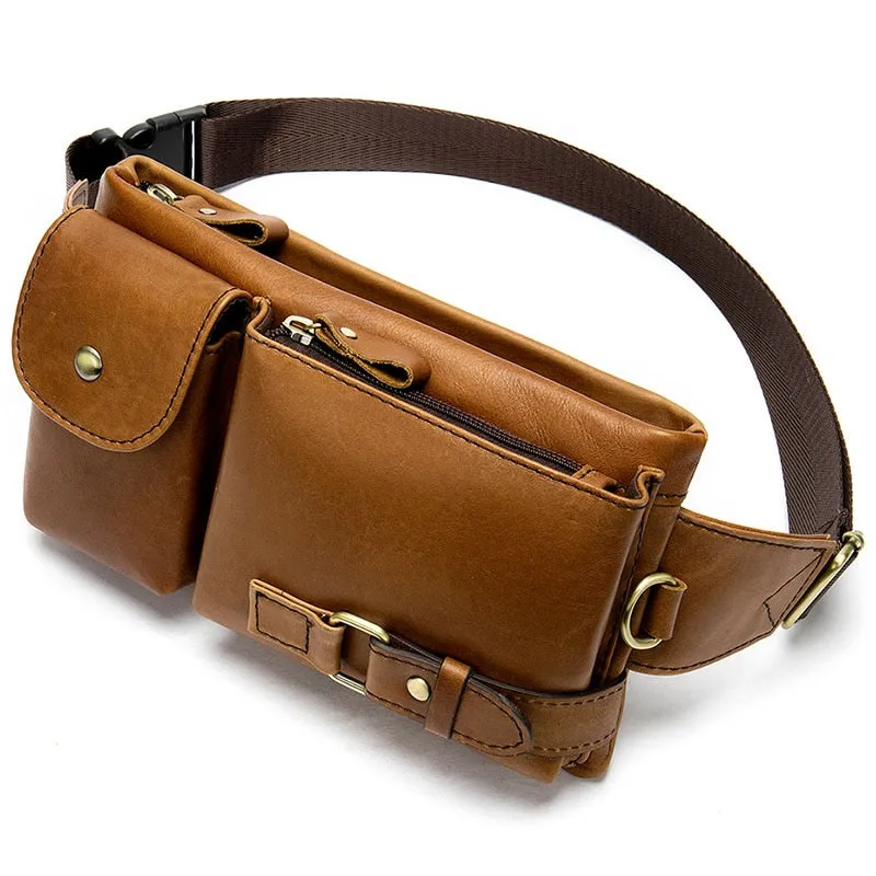 Men's Genuine Leather Waist Pack Waist Bag Belt Bag Phone Bag Travel Waist Pack