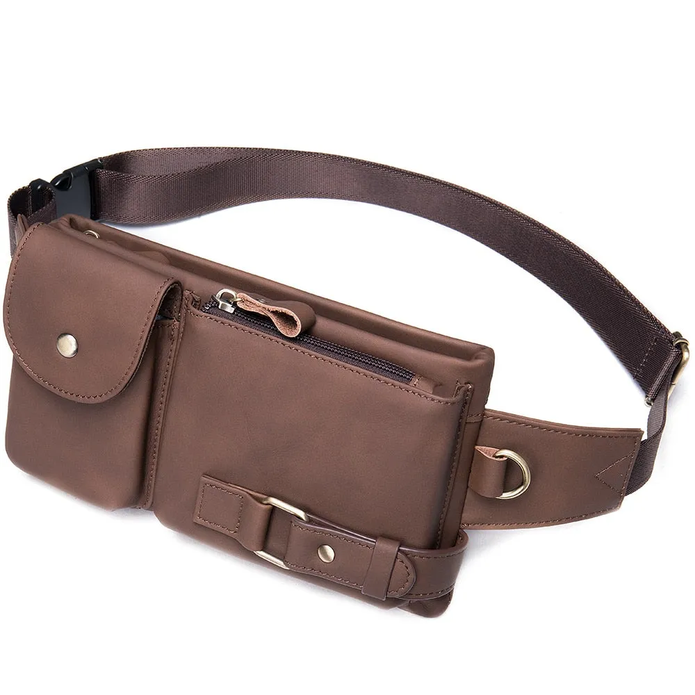 Men's Genuine Leather Waist Pack Waist Bag Belt Bag Phone Bag Travel Waist Pack