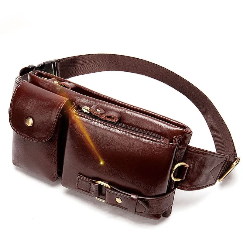 Men's Genuine Leather Waist Pack Waist Bag Belt Bag Phone Bag Travel Waist Pack