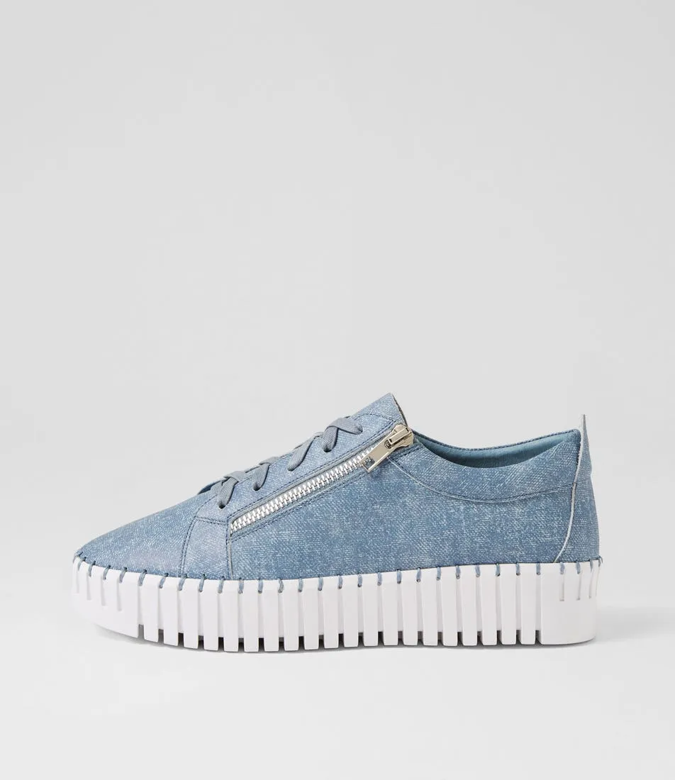 MIDAS Braelyn Blue Denim White Leather Sneakers