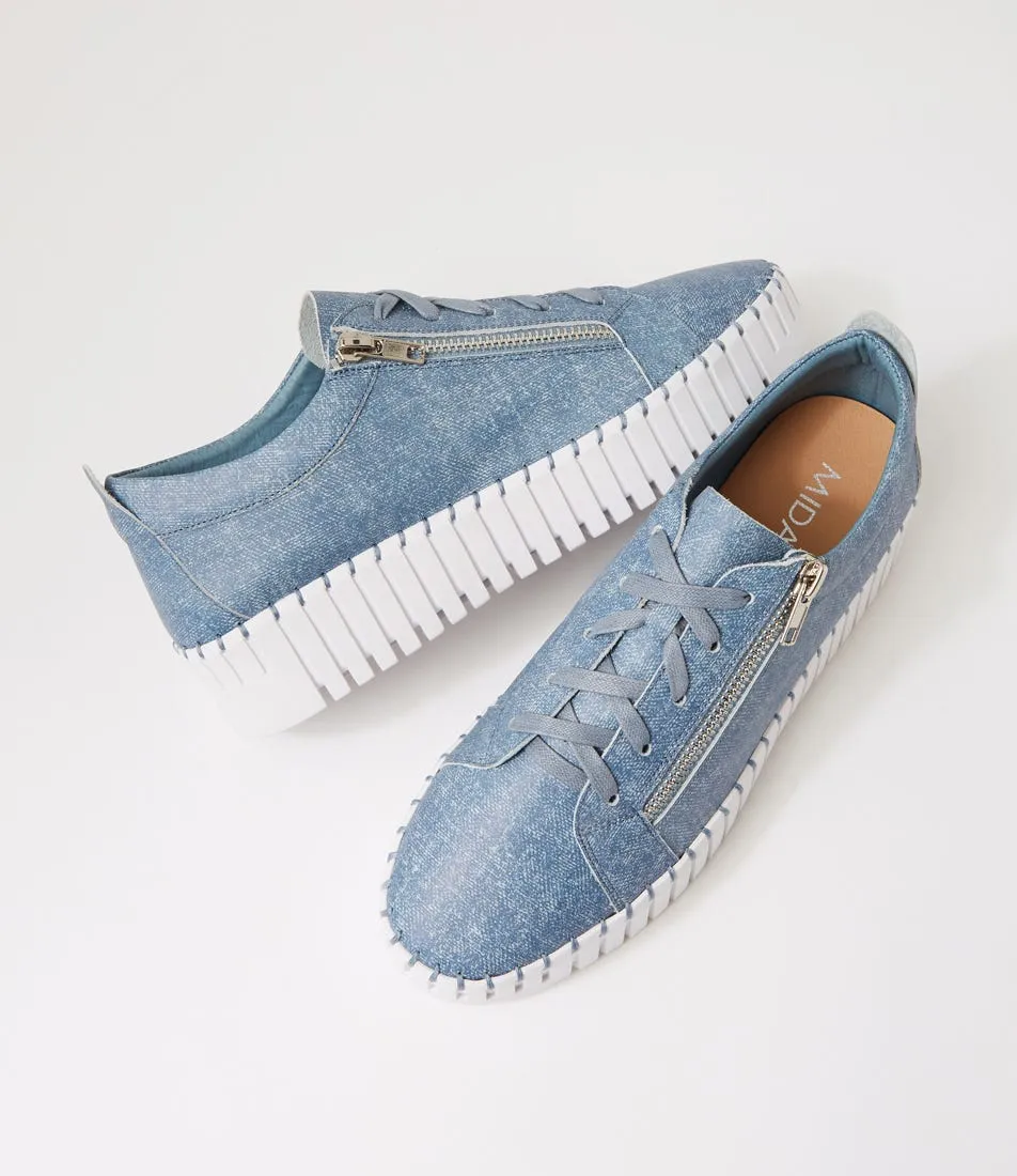 MIDAS Braelyn Blue Denim White Leather Sneakers