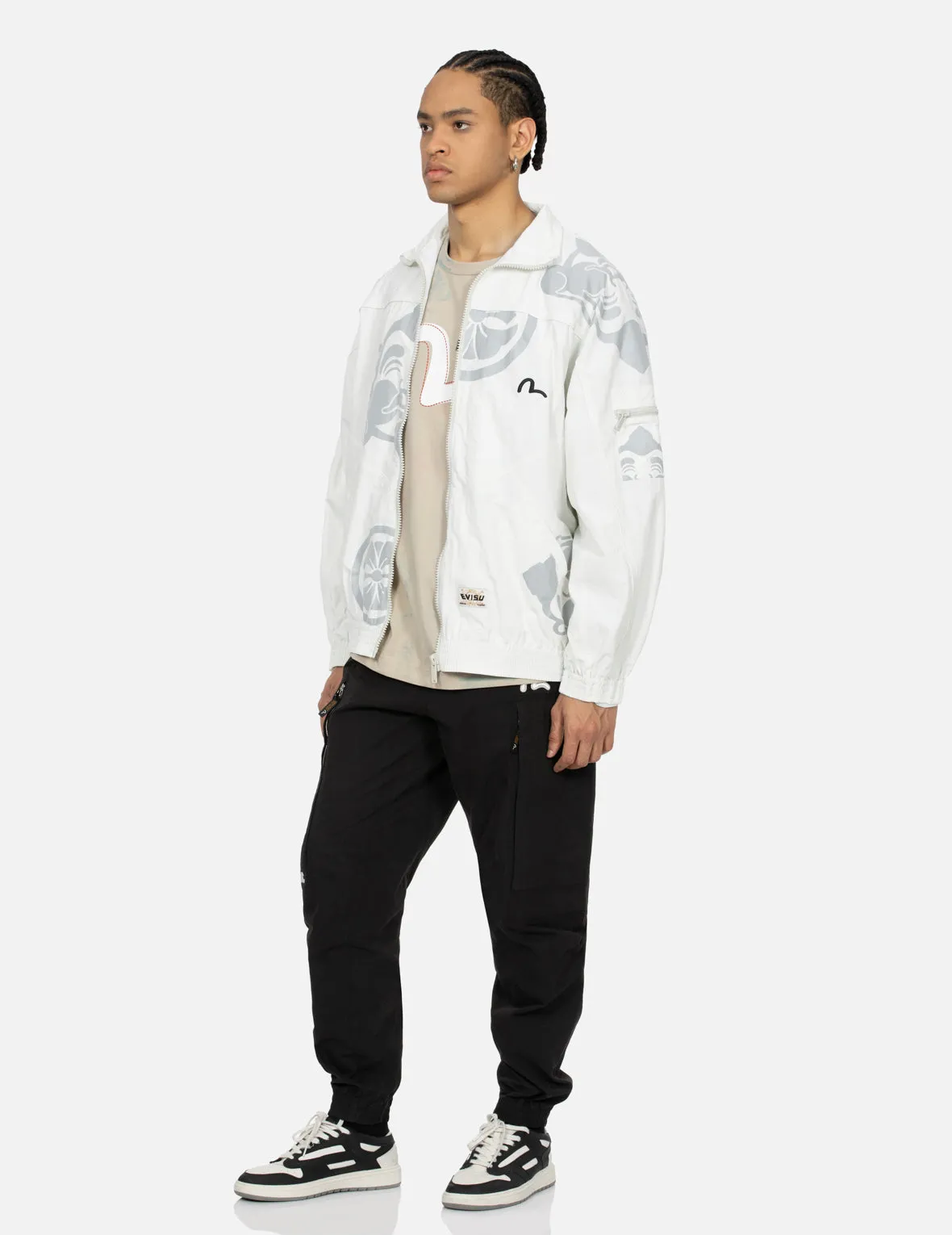 Multi Godhead and Kamon Reflective Print Loose Fit Windbreaker