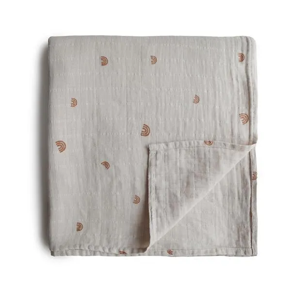 Mushie - Organic Cotton Muslin Swaddle Blanket - Rainbows