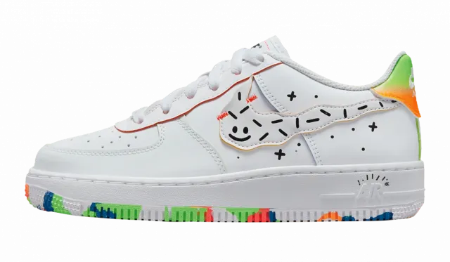 Nike Air Force 1 Low DOODLES White Orange Green GS