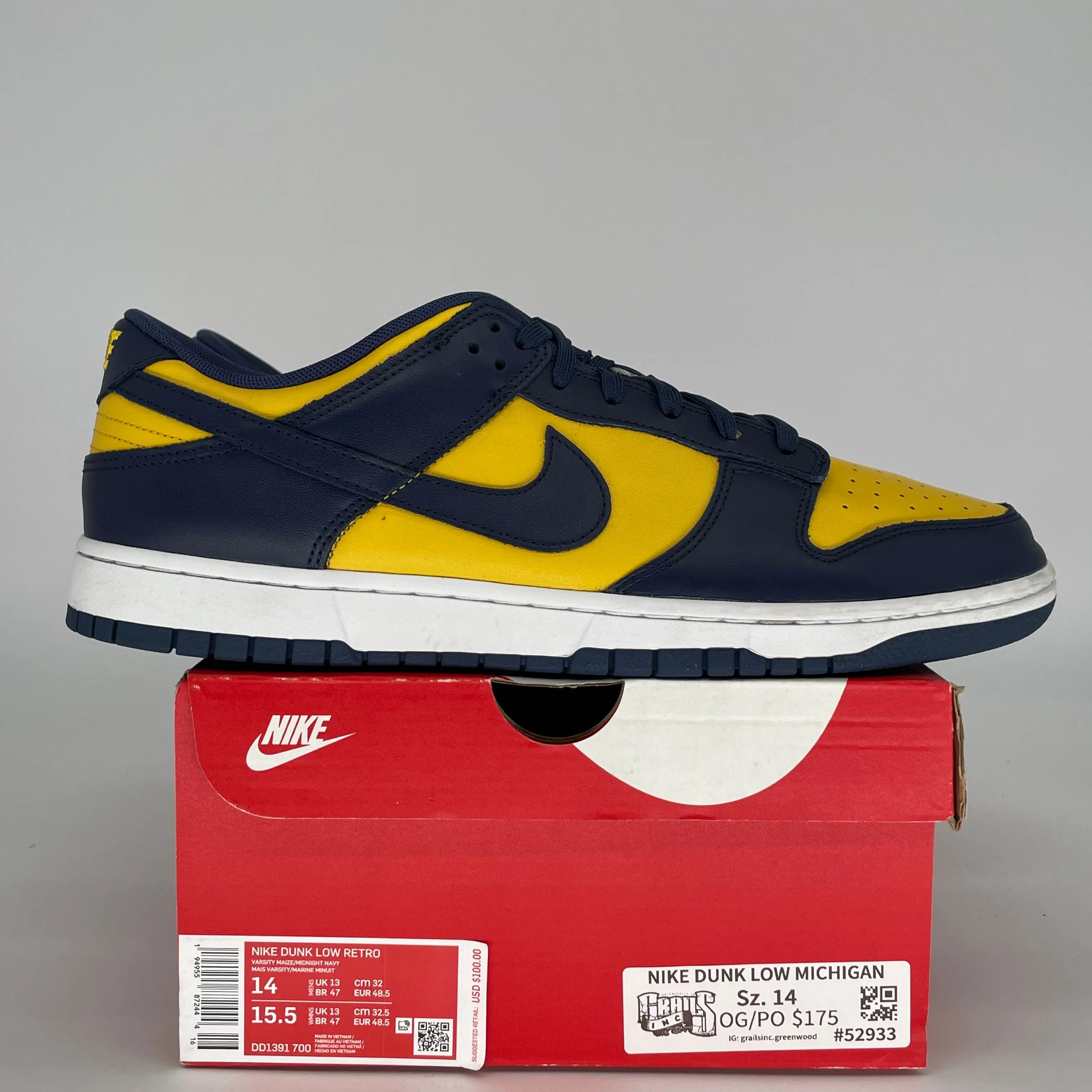 NIKE DUNK LOW MICHIGAN SIZE 14 DD1391-700