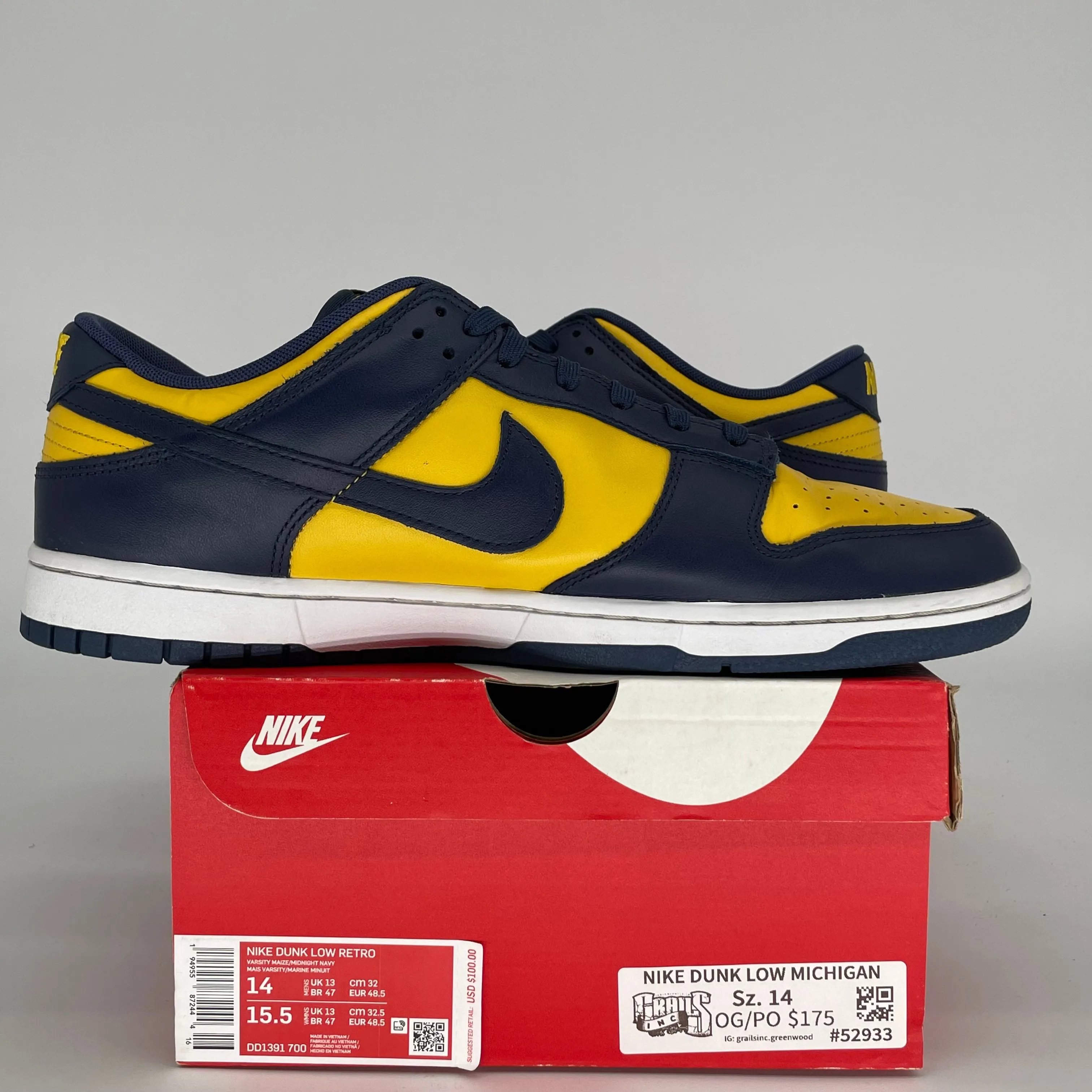 NIKE DUNK LOW MICHIGAN SIZE 14 DD1391-700