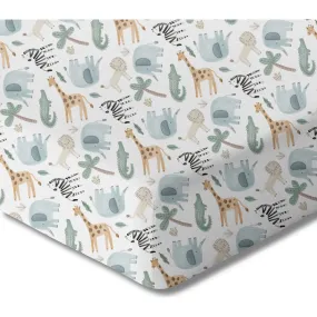 Norani Organic Print Crib Sheet, Safari Animals