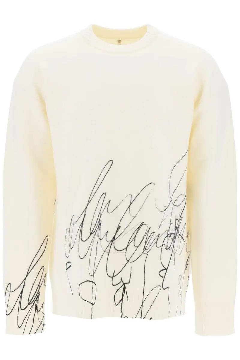 Oamc    Oamc Scribble Print Wool Cotta Pullover