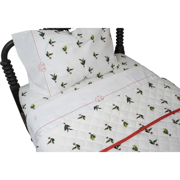 Ottoline Interiors Embroidered Bunny Top Sheet, White/Red