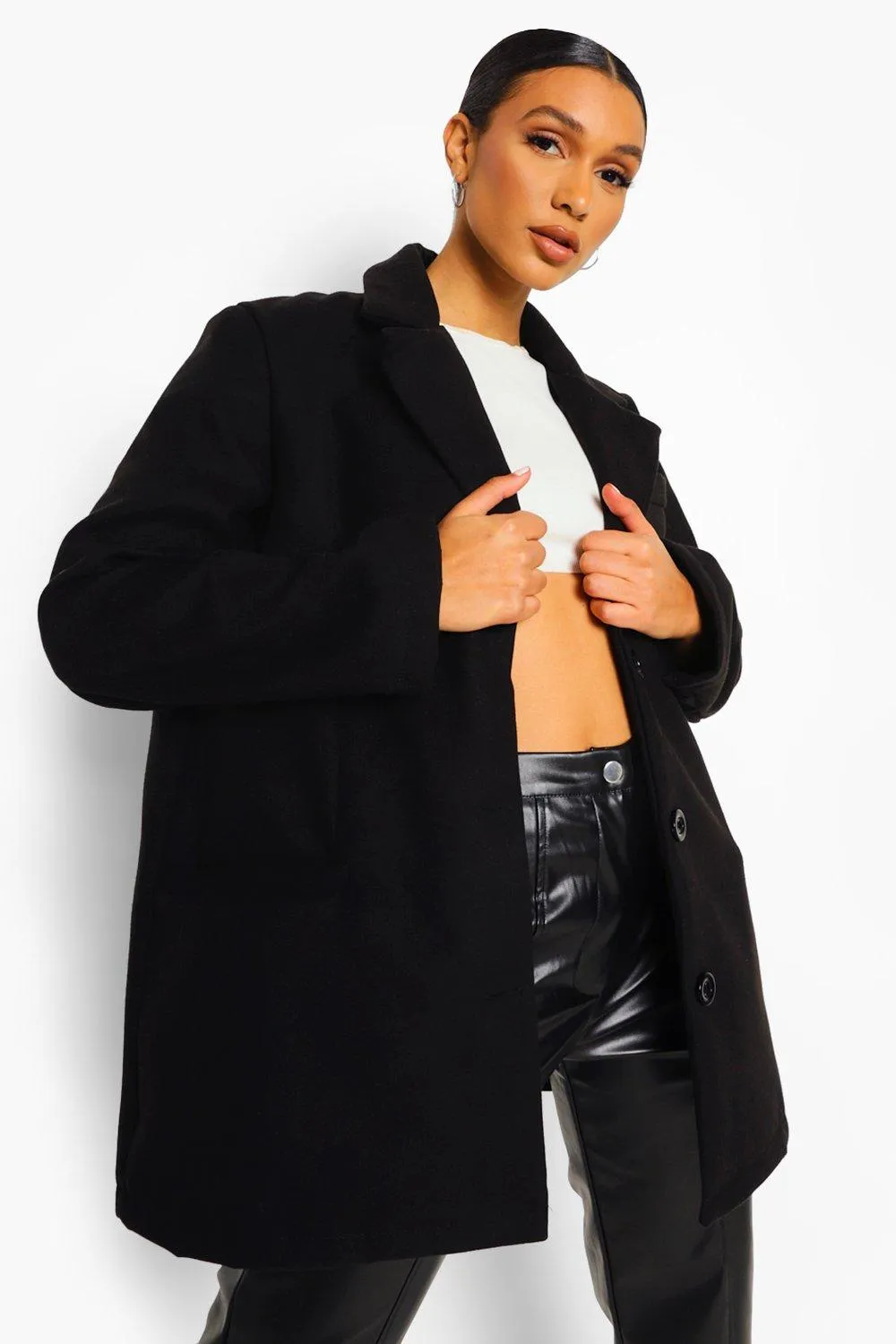 Oversized Shoulder Pad Wool Look Jacket